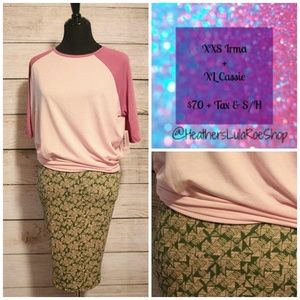 New LulaRoe Cassie Pencil Skirt Stretchy GreenPink